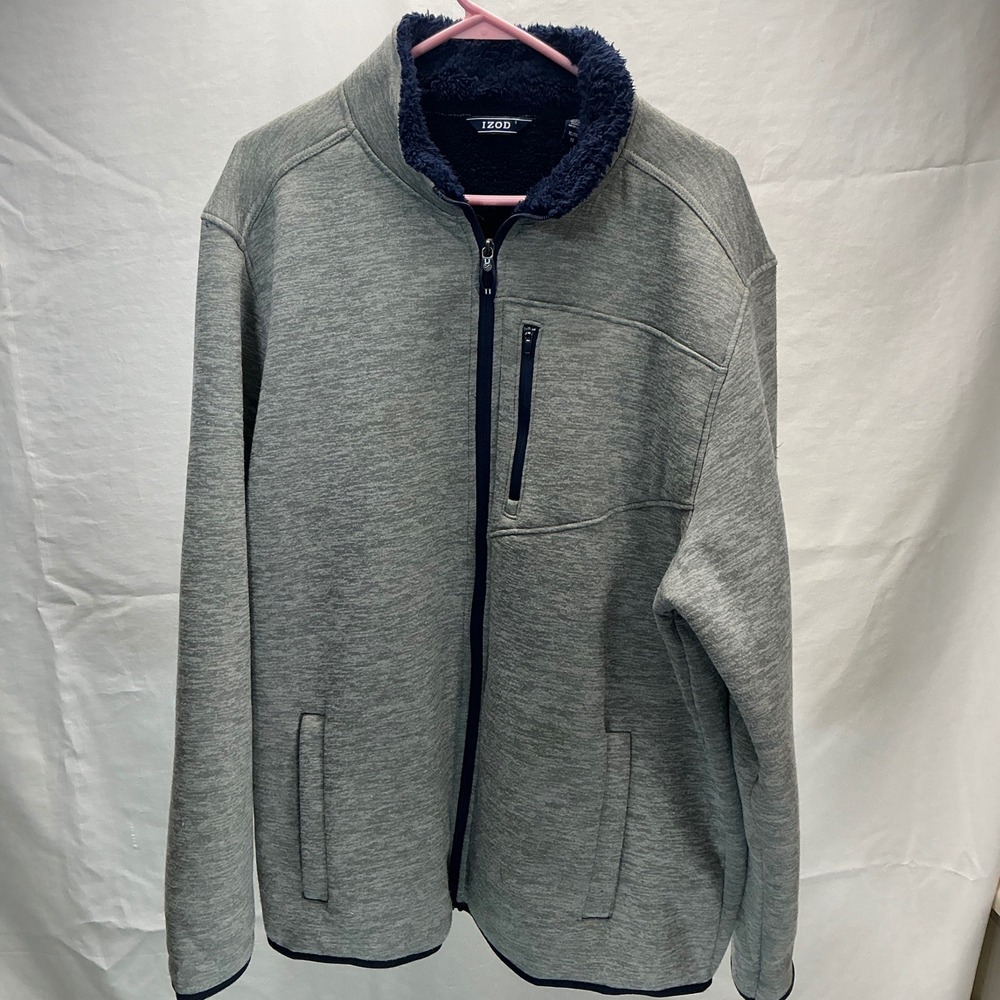IZOD Fleece Lined Jacket Full Zip Soft Heather Gray‎ XL/TG